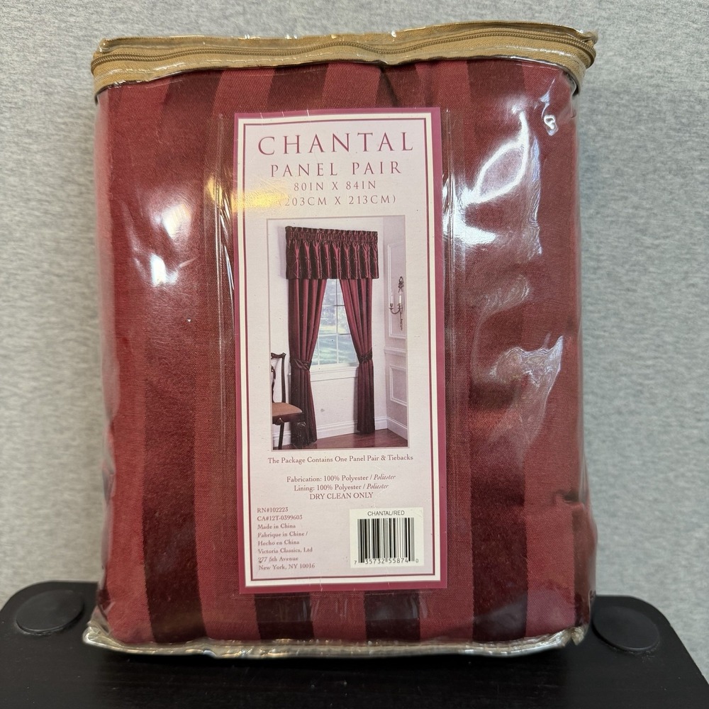Victoria Classics Chantal Curtain Panel Pair Red 80x84 Velvet Stripe NIP NWT